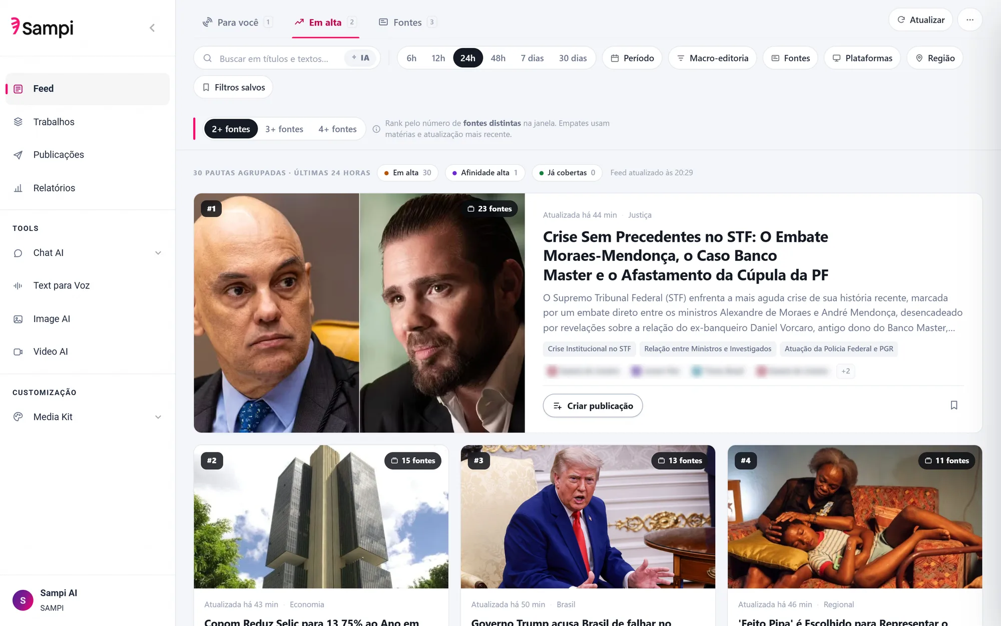 Em Alta: radar de tendências com fontes agregadas